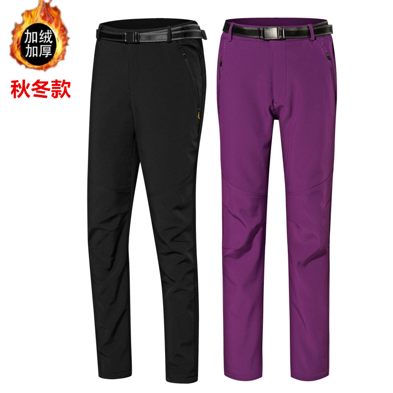 Winter men's and women's stormtroopers Autumn velvet thickened windproof waterproof outdoor large size fleece soft shell mountaineering ski pants