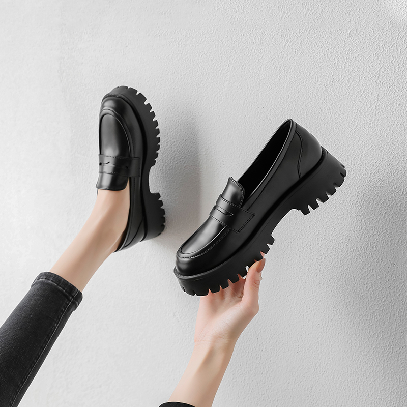 2021 spring new small leather shoes female Inron Wind retro 100 lap thick bottom bag shoes One foot pedal Lefoshoe jk women's shoes