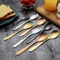 Creative 304 stainless steel spoon Western food fork with teeth golden spoon set spaghetti noodle fork