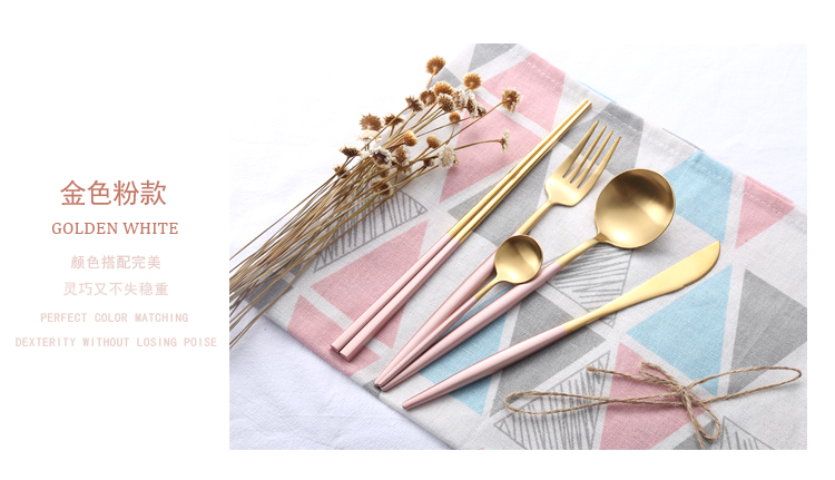 Bộ dao nĩa bằng thép không gỉ 304 ba miếng bít tết kiểu phương Tây bít tết bằng vàng và bộ nĩa dĩa sứ