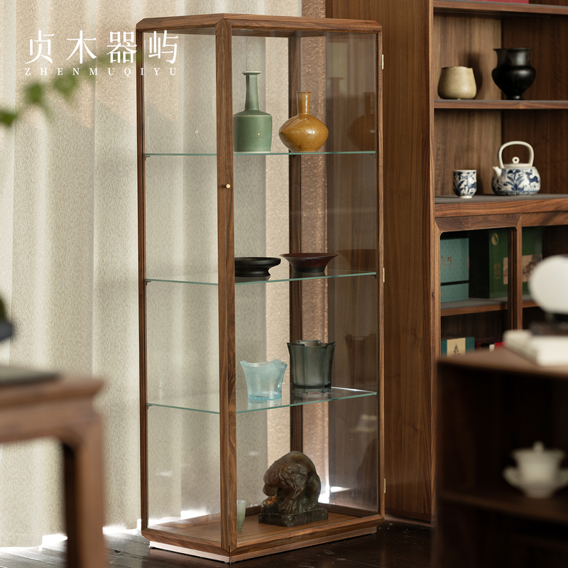 Zhenmuqiuyu Porcelain Display Cabinet North American Black Walnut Glass Figurine Cabinet Tea Space Decorative Cabinet Study Room Display Cabinet Zhenmuqiuyu Porcelain Display Cabinet North American Black Walnut Glass Figurine Cabinet Tea Space Decorative Cabinet Study Room Display Cabinet