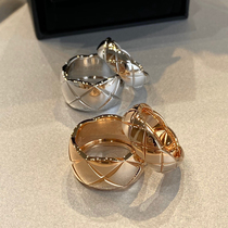 VCA DIY small fragrance diamond check coco ring womens 18K rose gold stacked fashion personality high version