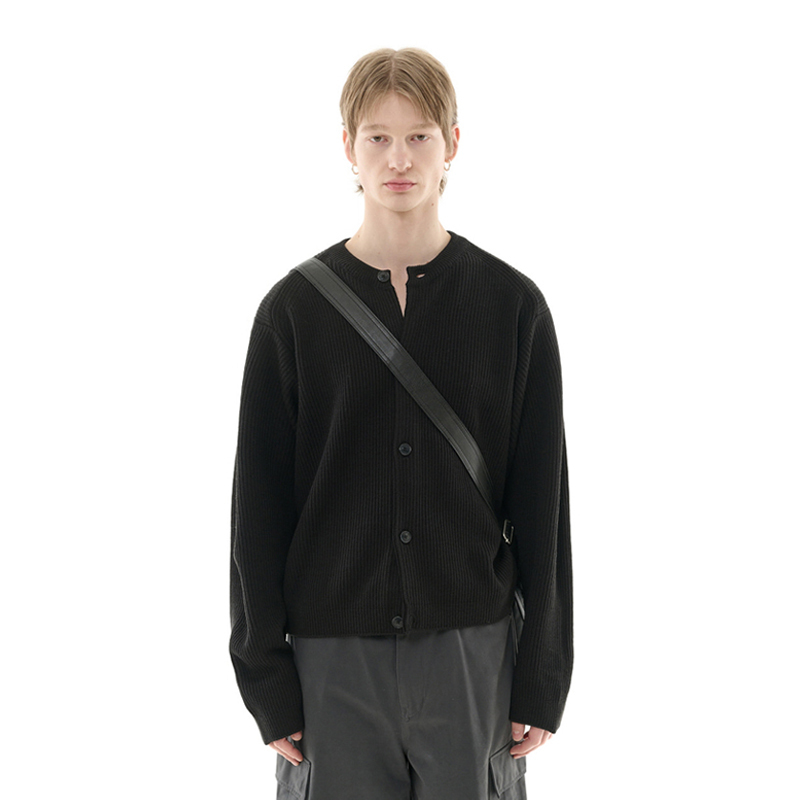 Fisherman Classic Simple Style Round Neck Cotton Knitted Cardigan Men's Black Loose Versatile Casual Sweater Jacket
