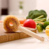 Japan imported coconut palm pot brush cleaning brush washing pot brush Kitchen long handle cleaning wash pot bowl wooden handle to remove oil brush