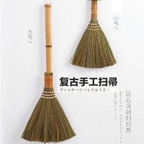 Household dust removal small broom Retro handmade straw broom Sofa floor hair cleaning sweeping handle for children