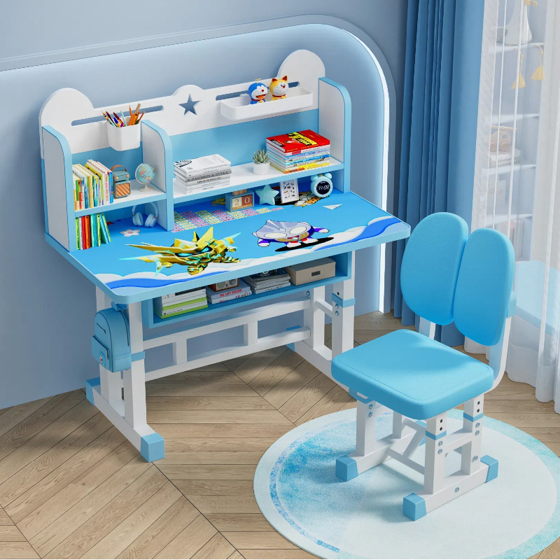 Children's Study Table, Simple Student Desk and Chair, Writing Homework Desk for Primary School Students, Home Desk Set, Adjustable Height Table