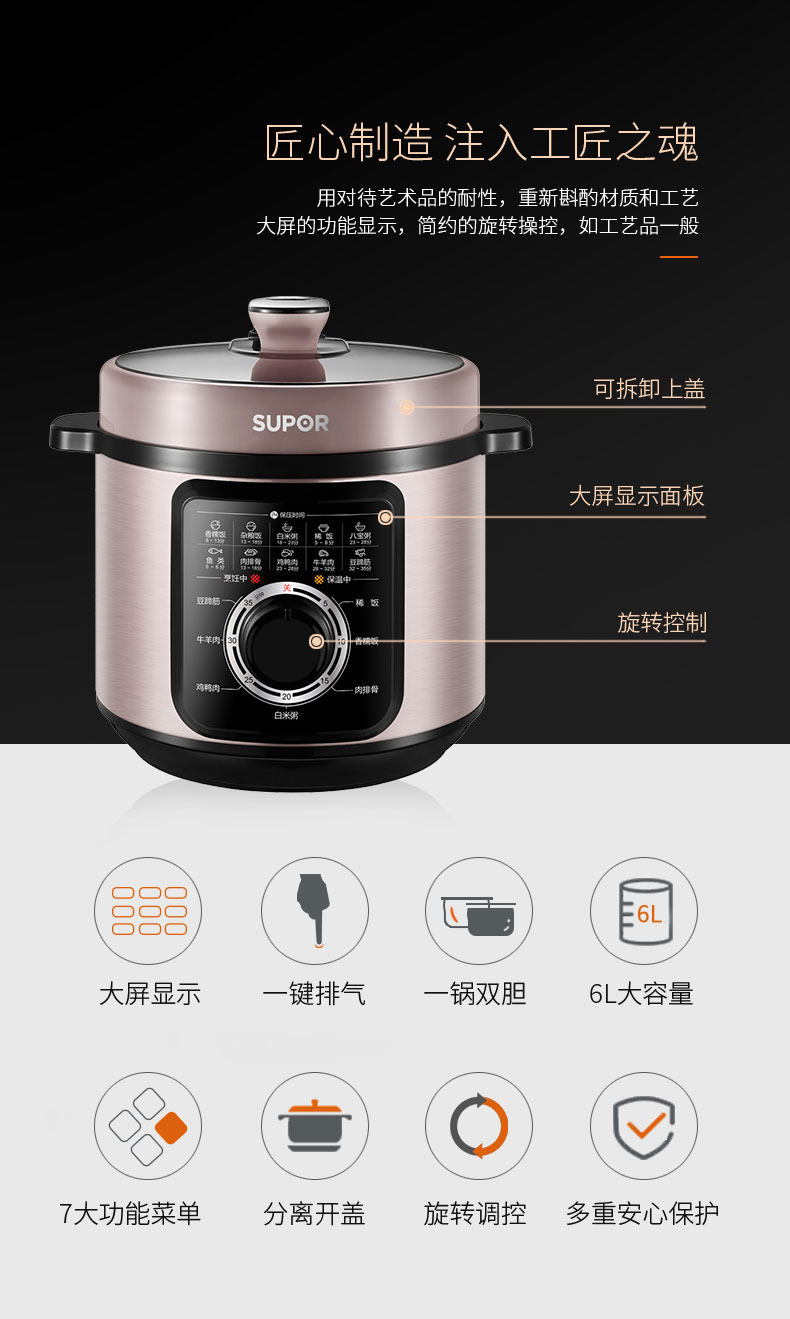 Электроварка 京东购物商城官网电器苏泊尔电压力锅家用智能5l高压饭煲6升