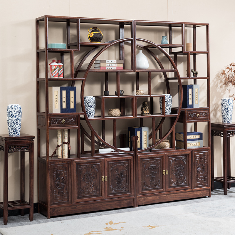 New Chinese-Style Solid Wood Display Shelf for Tea Room, Storage, and Wine Cabinet Decoration in the Living Room