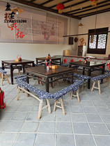 Retro nostalgic old-fashioned square table chair long wooden bench Zhongtang furniture rural folk display old objects