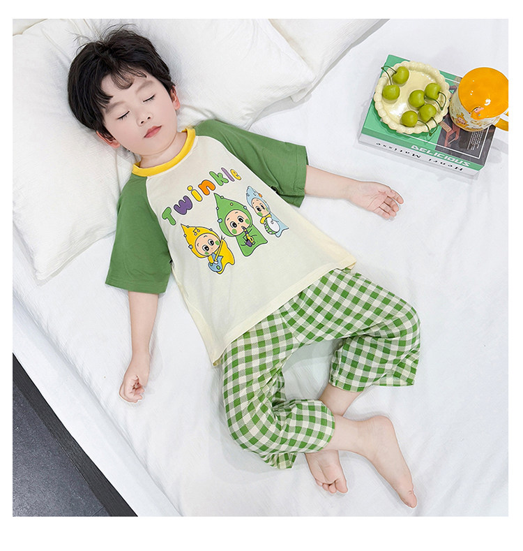 男童睡衣莫代尔夏季薄款七分袖2026新款宝宝空调服儿童家居服男孩 — 19