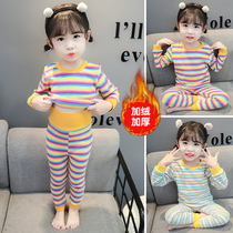 Children Thermal Underwear Suit Autumn Winter Girl Autumn Clothes Autumn Pants Full Cotton Plus Suede Thickening 1 Year 2 Female Baby Pyjamas