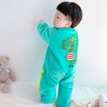 Autumn Winter Children Conjoined Sleeping Flannel Flannel Thickened Boy Baby Sleeping Bag Coral Suede Baby Glint Anti Kick
