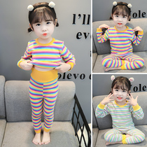 Childrens autumn clothes Autumn pants pure cotton autumn and winter girls underwear set Belly protection 1-3 years old 2 female baby pajamas 4 home clothes 5