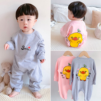Baby one-piece sleepwear spring autumn pure cotton cartoon One year old baby girl child Harvest child anti-kick sleeping bag boys home clothes