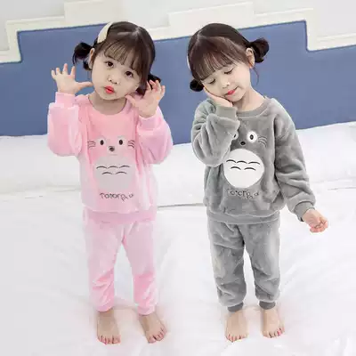 Boys and girls pajamas Autumn and winter 1 flannel 2 thick three-year-old baby children 4 children 5 baby home clothes set