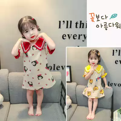 Girls ' pajamas Summer cotton 1-2-3-4 years old 5 children female baby cute cartoon home clothes parent-child night dress