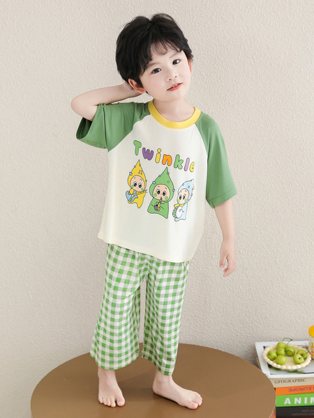 Boys' Pajamas Modal Summer Thin Style Three-Quarter Sleeve 2026 New Model Baby Air Conditioning Clothing Children's Loungewear Boys — 2