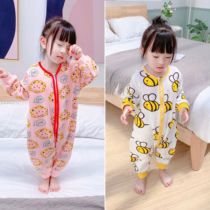 Female baby conjoined pajamas spring and autumn 1 cotton 2 Cartoon 3-year-old children anti-kick sleeping bag 4 boys and girls home clothes