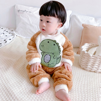 Child Sleepwear Autumn Winter Plus Suede Thickened Flannel Baby Boy Girl Baby Coral Suede Home Suit Suit