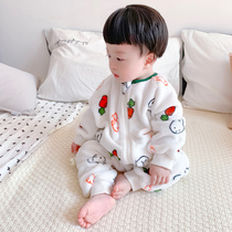 Childrens one-piece pajamas autumn and winter coral velvet thickened 1-3 years old male and female babies 2 baby anti-kick sleeping bag flannel