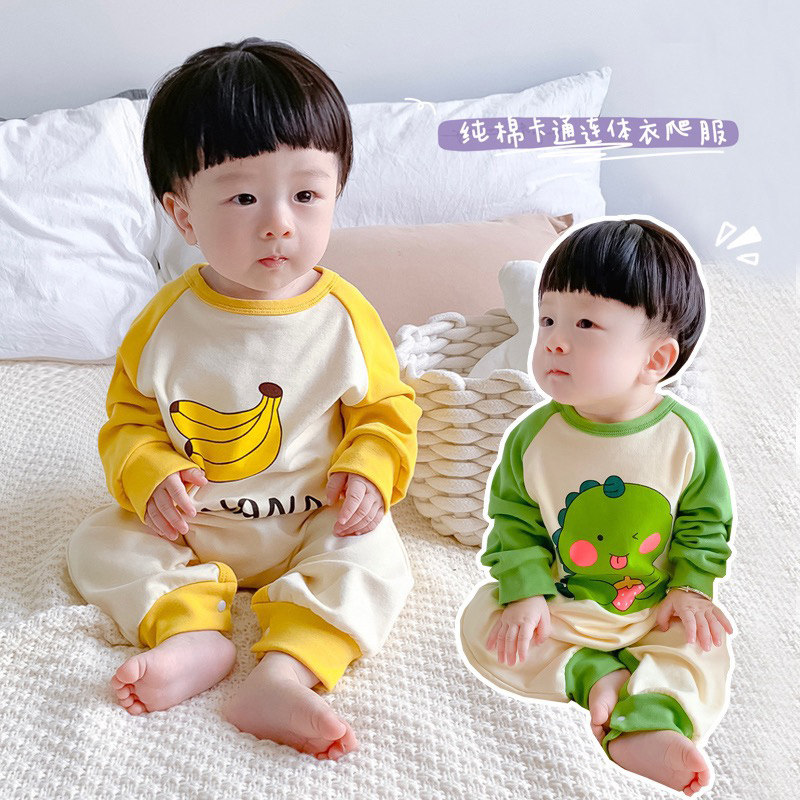 Children's sleepy baby in spring and autumn pajamas pure cotton long sleeve baby crawling in anti-kick sleeping bag thin boy's home suit