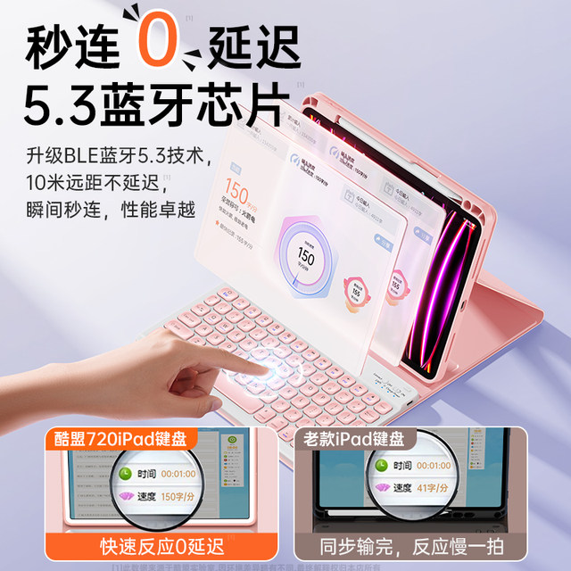 Kumeng 2024 720 Rotating iPad Bluetooth Keyboard Protective Case All-in-one ເຫມາະສໍາລັບ Pro ທີ່ມີ Pen Slot Air5 Apple 9 Tablet Magic Wireless Mouse Set 2021 Protective Case 10th Generation External 4
