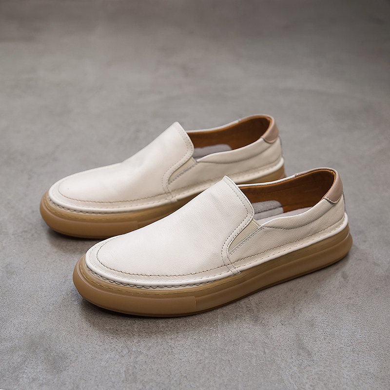 2022 new beanie shoes men's leather British casual leather shoes all-match slip-on shoes trendy loafers