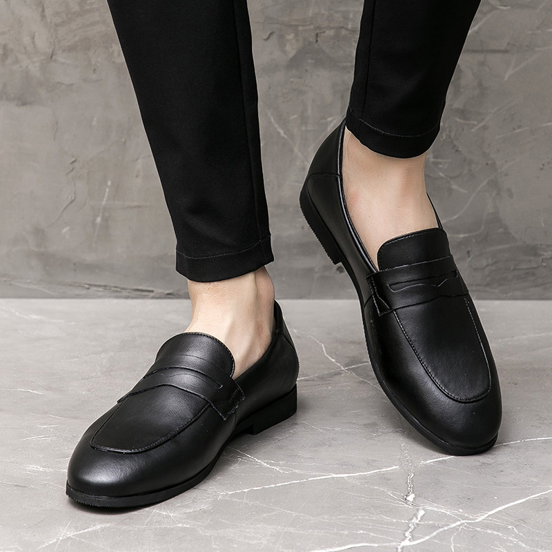 Autumn men's beanie shoes men's leather British slip-on slip-on shoes Korean version of the trend of breathable all-match casual leather shoes