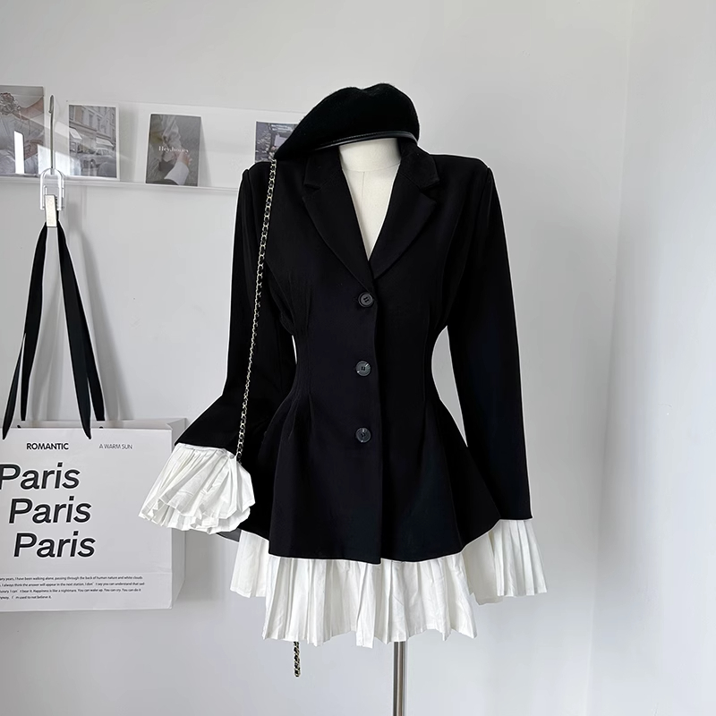 Платье контрастного цвета с глубоким вырезом и воротником-стойкой из французского костюма, женская осенне-зимняя одежда, расклешенные рукава, трапециевидная юбка высокого качества с длинными рукавами и талией