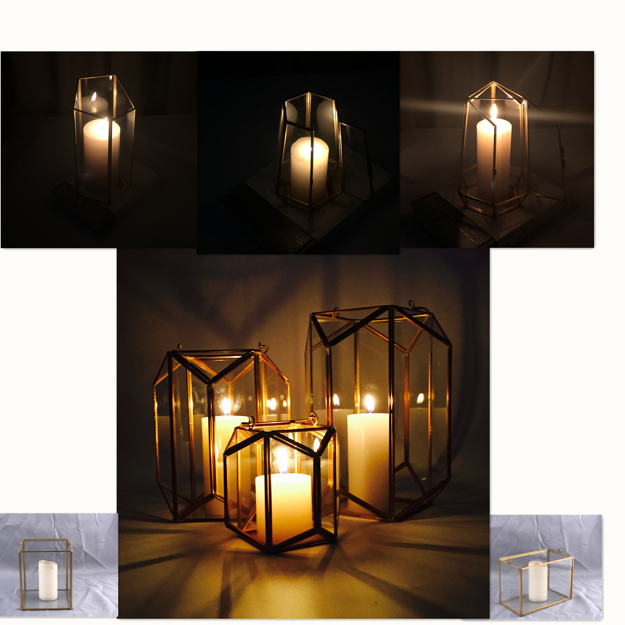 Nordic classic forest retro copper wrought iron glass greenhouse portable windproof candlestick windproof lamp Romantic wedding flower box