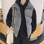 Ulzzang phiên bản Hàn Quốc của vest nam mùa đông lỏng không tay dày cotton vest nhung kẻ đứng cổ áo vest vest