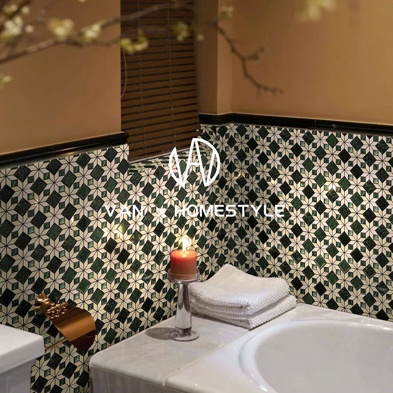 Sanskrit port style old house ink green stone retro natural marble mosaic make-up room Kitchen Magnetic Brick