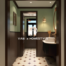 Accumulation Method Style Retro Toilet Tile Collision Color Cloths show Bathroom Toilet Wall Wall Brick Ground Small Flower Brick