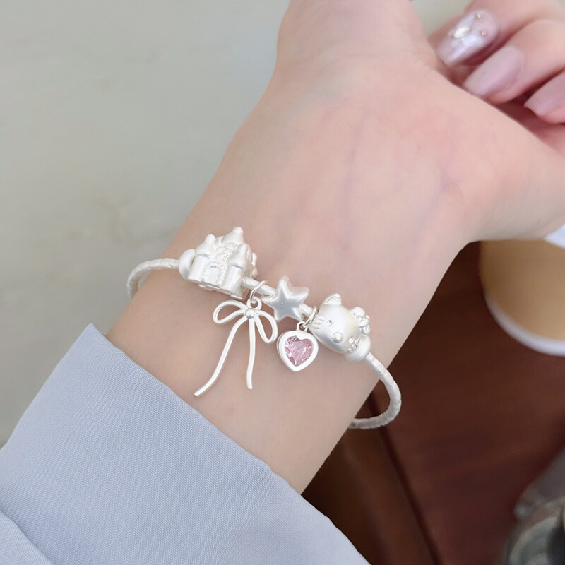 Silver Matte Kt Hello Kitty Castle Bow Heart Galaxy Bracelet Sweet and Cute Adjustable Bracelet Jewelry Silver Matte Kt Hello Kitty Castle Bow Heart Galaxy Bracelet Sweet and Cute Adjustable Bracelet Jewelry
