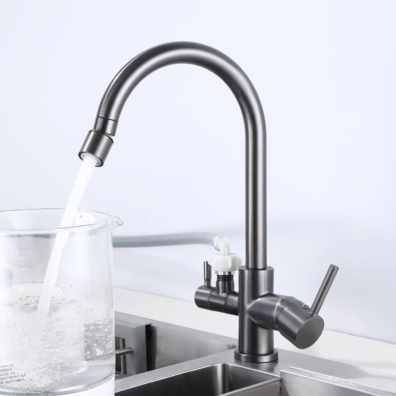 Genuine All-Copper Kitchen Pull-Out Sink Faucet with Hot and Cold Water, Dishwasher Faucet, One-To-Two Connector for Washing Machine Faucet