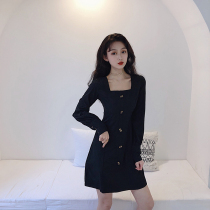 2021 autumn and winter womens new large size micro fat mm Korean version waist thin Noble sexy black long sleeve dress
