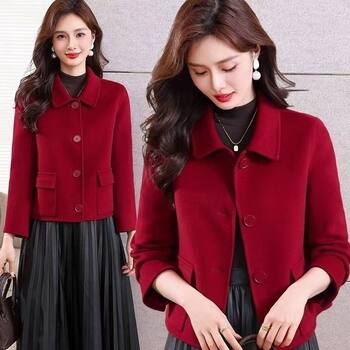 小香风韩系单排扣呢子外套女秋冬高级感小众短款气质减龄开衫毛呢