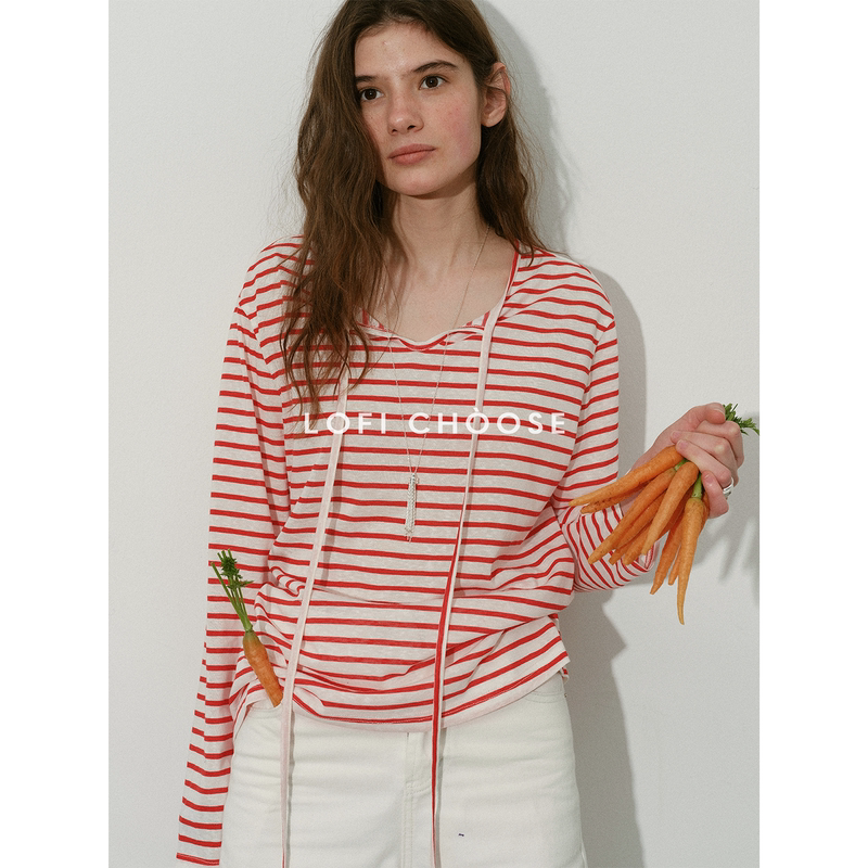 Lofi Choose Color-Blocked Striped Tie-Up Long-Sleeve T-Shirt for Women, New Autumn Casual Loose Sun-Protective Cover-Up Top Lofi Choose Color-Blocked Striped Tie-Up Long-Sleeve T-Shirt for Women, New Autumn Casual Loose Sun-Protective Cover-Up Top