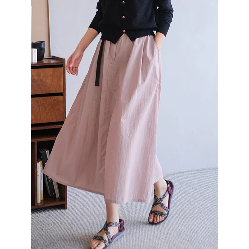 Ultra-Light and Quick-Drying Outdoor Skirt for Women, Spring and Summer, Plus-Size, Elastic Waist, Pink Dopamine Skirt, Large Hem Long Skirt