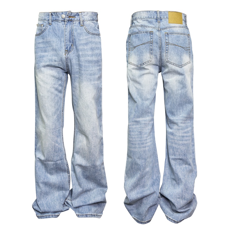 Down Minority Cleanfit Niche Design Light-Colored Ripple Jeans Glacier Blue American-Style Trousers
