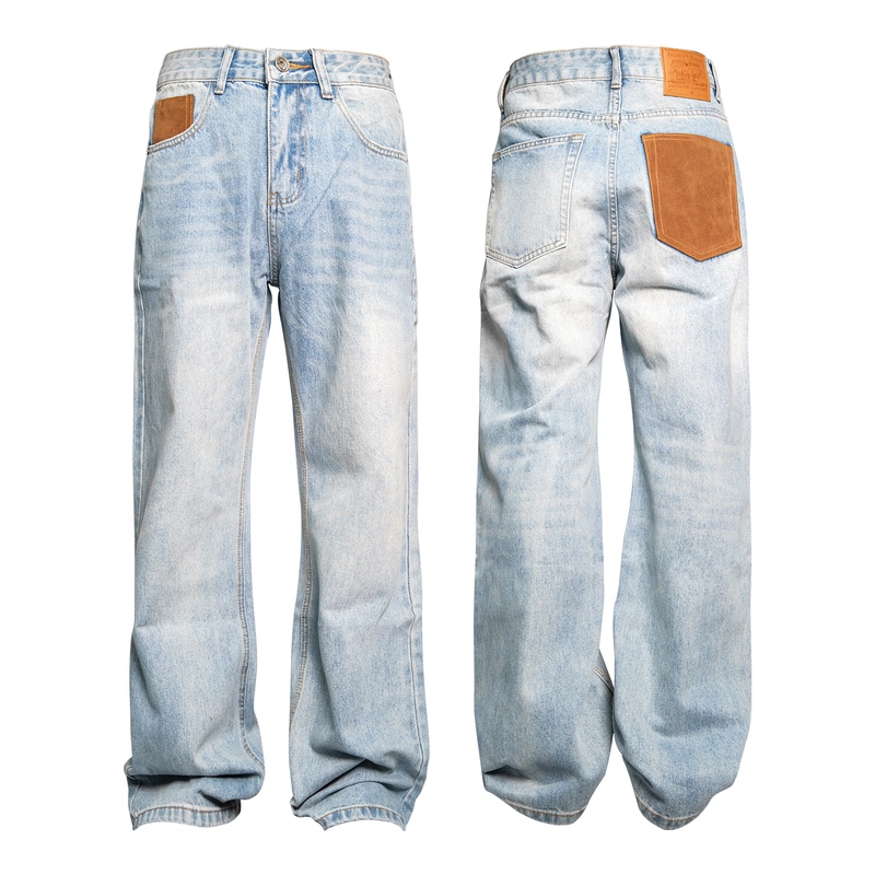 Down Minority Cleanfit Niche Design Brown Suede Jeans Micro-Flared Blue Trousers