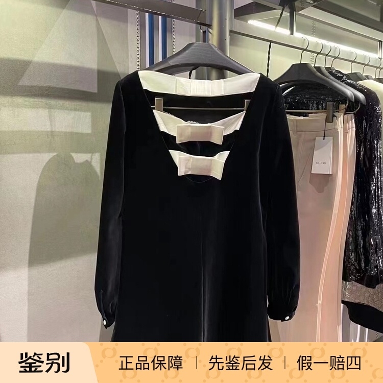 103171 Size 40 Gucci Women's Cut-Out Bow Black Velvet Little Princess Dress