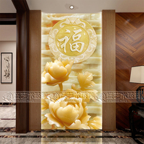 Art glass three-dimensional imitation jade carving art glass entry porch aisle background wall screen partition peony flower blessing