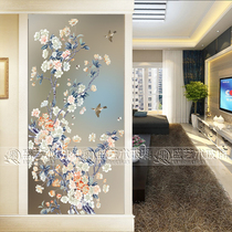 Fine art glass entry porch double-sided frosted screen partition TV background wall shoe cabinet glass Magpie flower