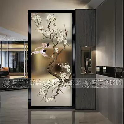 New Chinese style double-sided frosted craft shoe cabinet art glass entry entrance screen living room partition wall plum blossom