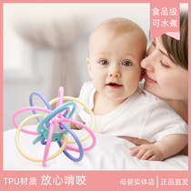 TPU Manhattan Handgrip Ball Baby Toys Puzzle Nibble to Bite Gum Ball Infant Child Grip training to shake a bell ball