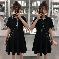 Big Code Women Dress 2019 Summer Dress New French Small CrowdPOLO Collar Little Black Dress Fat MM Cover Belly Cut Dress