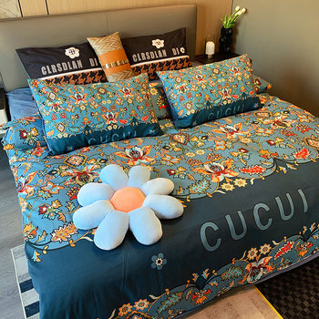 Spring and Autumn Pure Cotton Four-Piece Bedding Set, 100% Cotton Bed Sheet, Nordic Simple Duvet Cover, 1.5/1.8m Fitted Sheet, Three or Four-Piece Set