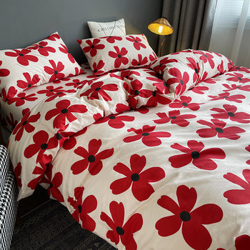 Internet-Famous All-Cotton Four-Piece Bedding Set, Pure Cotton Bed Sheets, Nordic Simple Style, 100% Cotton Duvet Cover, 1.8m Fitted Sheet, Three or Four-Piece Set