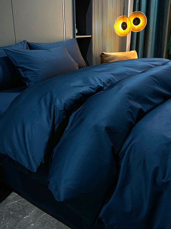 New Cotton Four-Piece Set Pure Cotton Bedding Solid Color Simple 100 Quilt Cover 1.8m Fitted Sheet Three-Four Piece Set